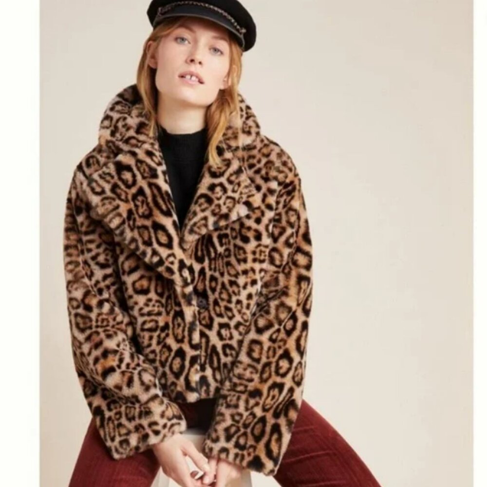 ANTHROPOLOGIE Current Air Felina Faux Fur Leopard Print Jacket Small